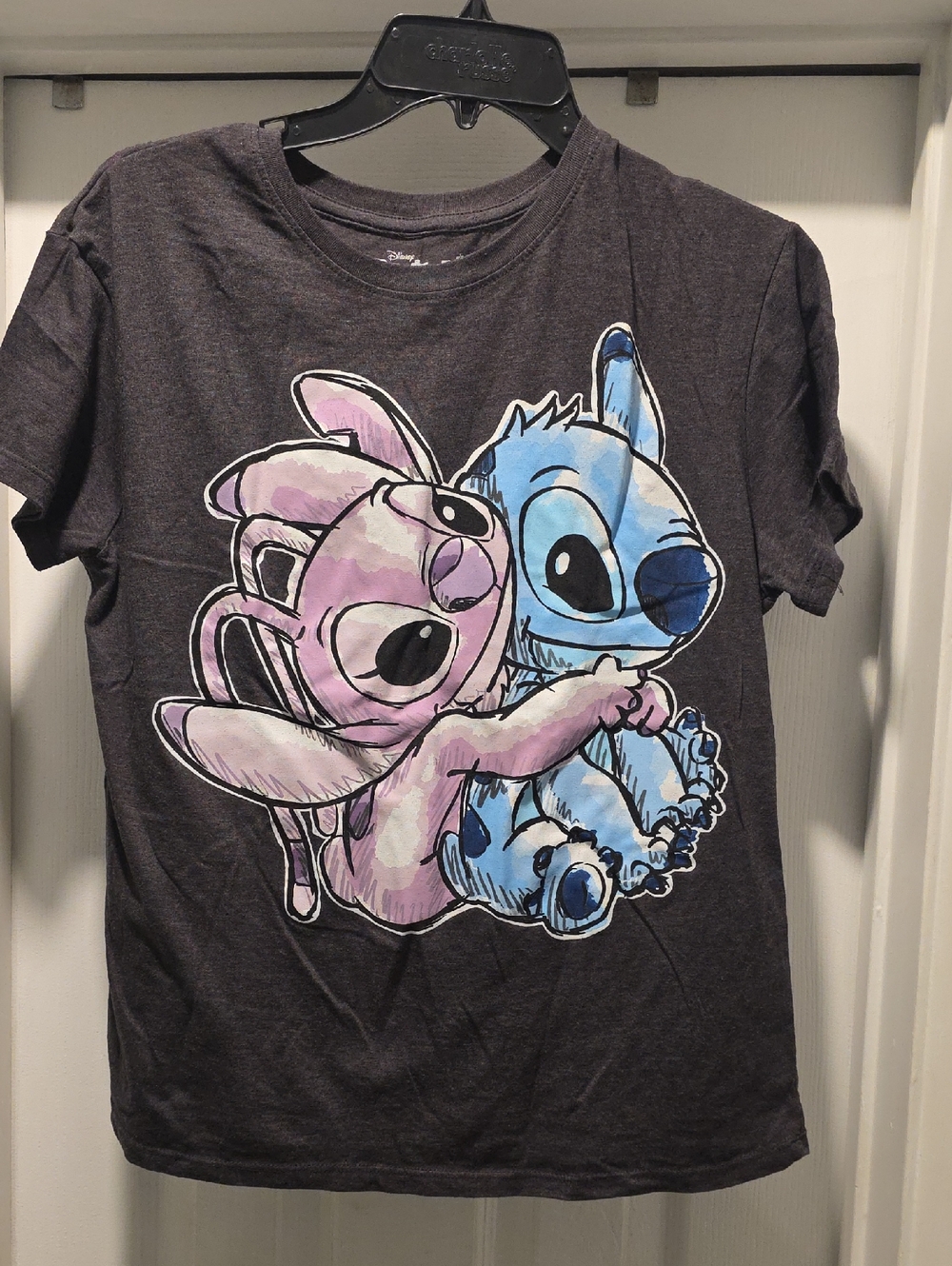 Disney Charcoal Tee with Pink and Blue Lilo & Stitch Graphic
